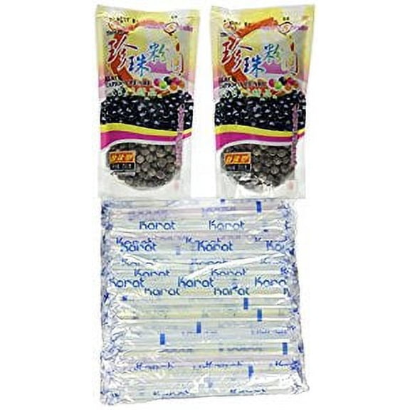 NineChef Bundle - WuFuYuan 2Packs of BOBA Black Tapioca Pearl Bubble With 1 Pack of 35 BOBA STRAW