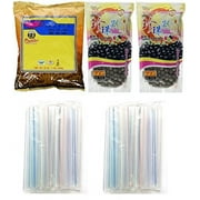 حزمة NineChef - مجموعة WuFuYuan من لآلئ BOBA Tapioca لـ Bubble Tea Pantai مسحوق الشاي التايلاندي و Boba Jumbo Straws Bubble Basic pack Basic pack