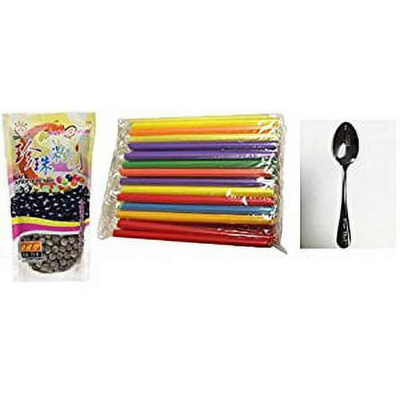 NineChef Bundle - WuFuYuan - Tapioca Pearl (Black) - Net Wt. 8.8 Oz + 35 Tapioca Bubble Tea Straws 8 inches long