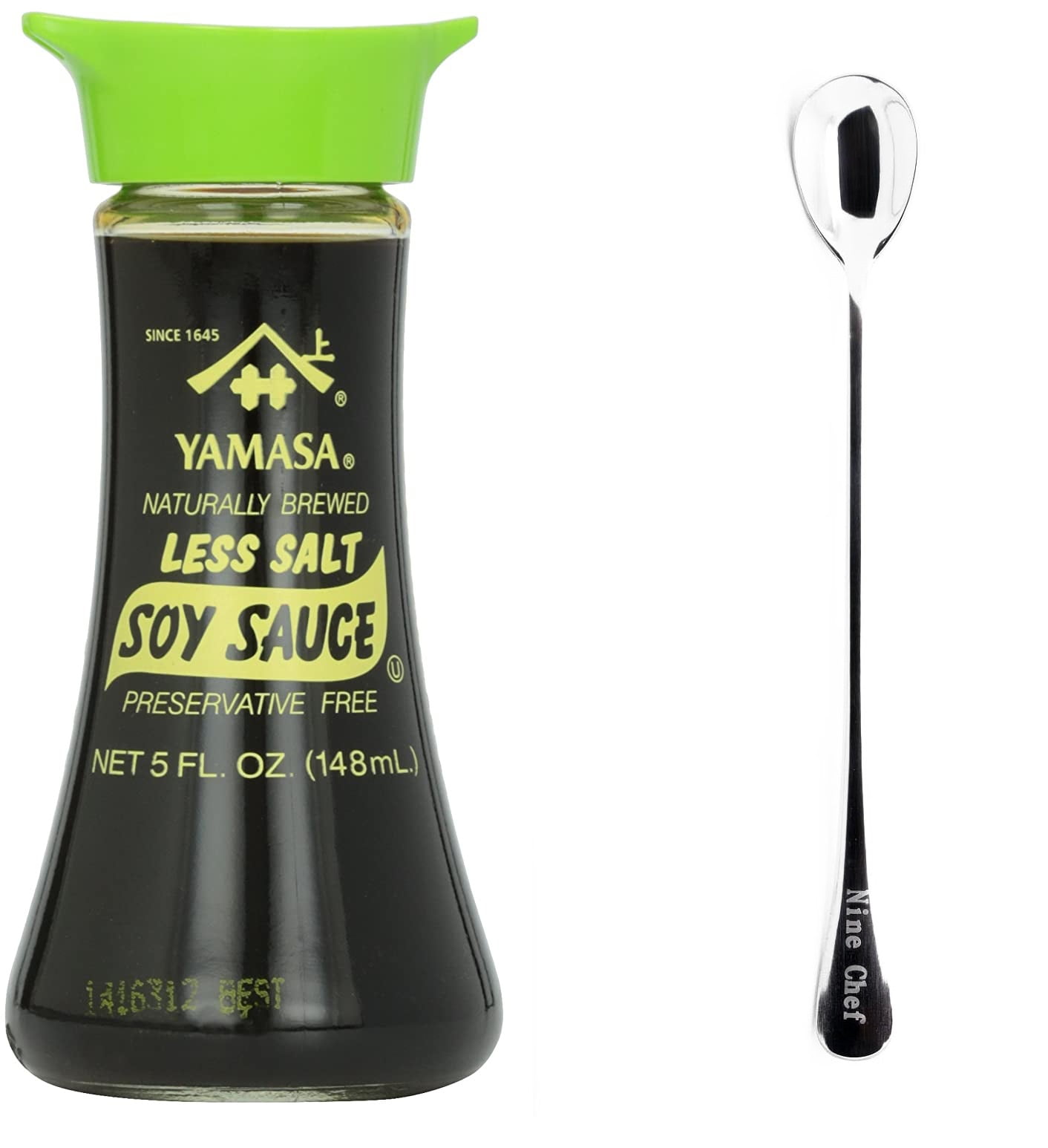 NineChef Bundle - Yamasa - Less Salt Soy Sauce 5 Fl. Oz ( Pack 3) + 1 NineChef Spoon