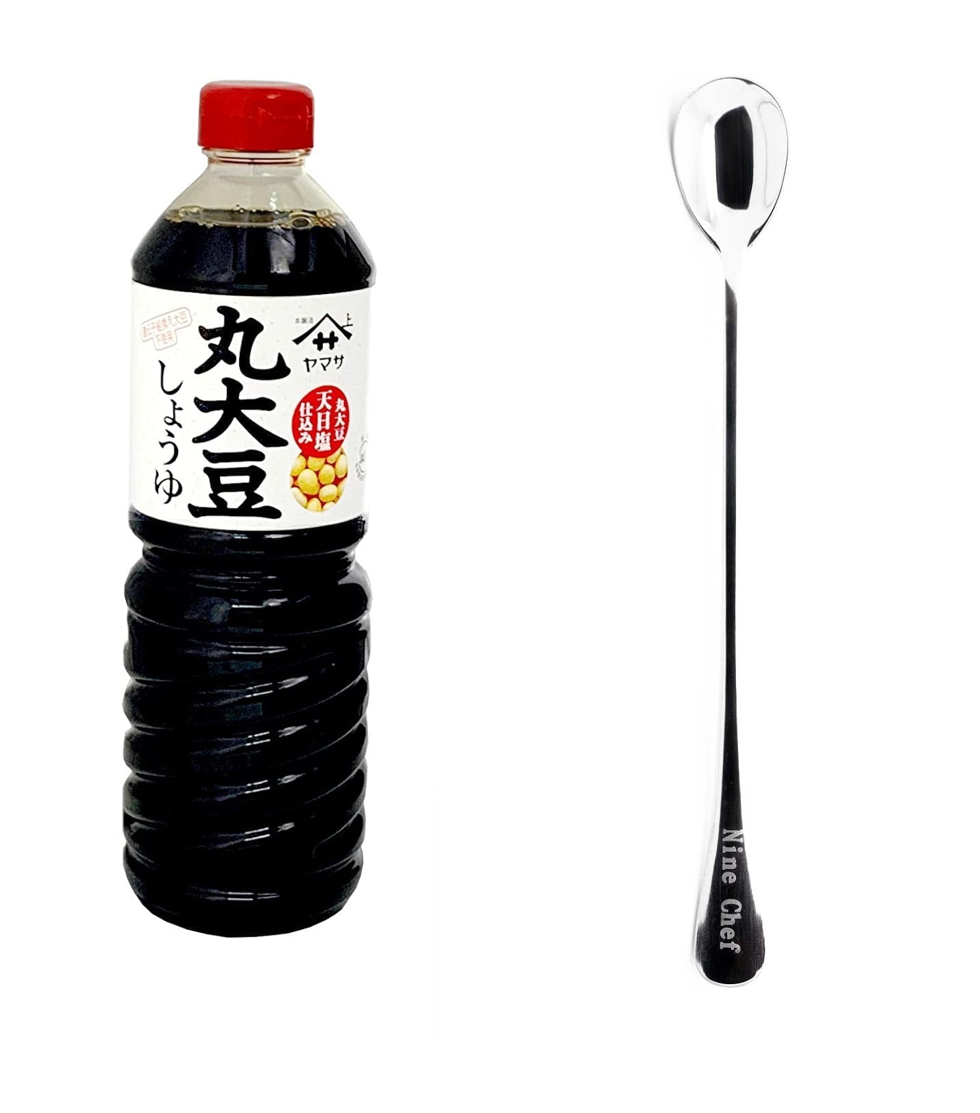 NineChef Bundle - Yamasa - Marudaizu Soy Sauce 34 fl. oz ( Pack 3) + 1 NineChef Spoon, Naturally Brewed Preservative Free,Japan Imported