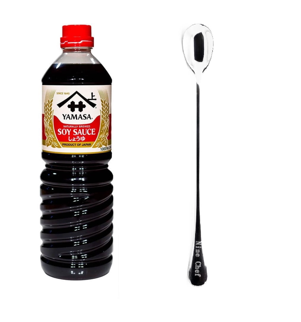 NineChef Bundle - Yamasa - Soy Sauce 34 fl. oz ( Pack 4) + 1 NineChef Spoon, Naturally Brewed Preservative Free,Japan Imported