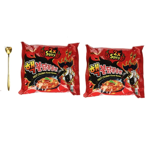 NineChef Coffee Spoon Plus Samyang Extra 2X Spicy Flavor (2 bags) Ramen Spicy Chicken Roasted Noodles