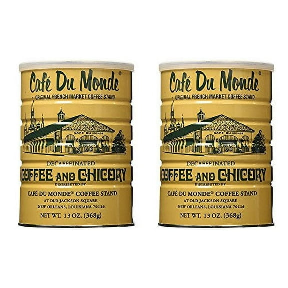 NineChef Set- Cafe Du Monde Decaffeinated Coffee and Chicory 13 Ounce (Pack 2) Plus NineChef Golden Heart Long Handle Ice Tea Coffee Spoon