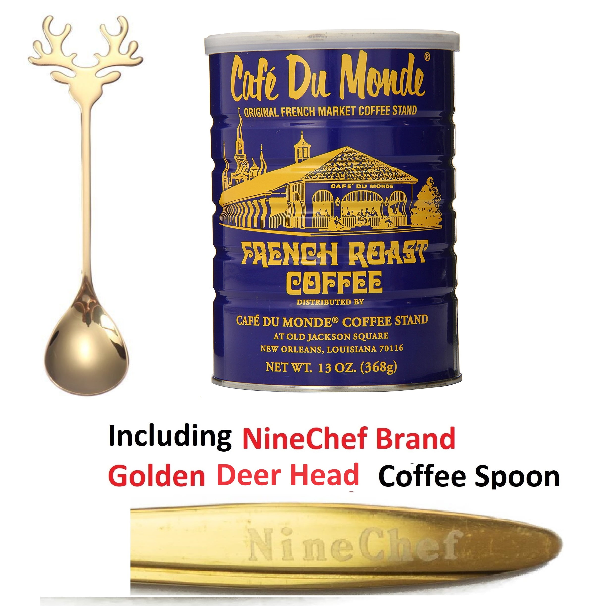 NineChef Set Cafe Du Monde French Roast Coffee Net Wt. 13 oz (Pack of