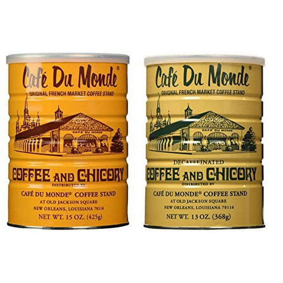NineChef Set - Cafe Du Monde Original Coffee and Chickory and Decaffeinated Coffee and Chickory Bundle Plus NineChef Brand Golden Heart Ice Tea Coffee Long Handel Spoon
