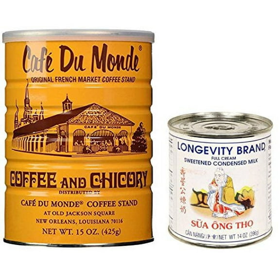 NineChef Set - Cafe Du Monde coffee and Longevity brand condensed milk Plus NineChef Brand Golden Heart Ice Tea Coffee Long Handel Spoon