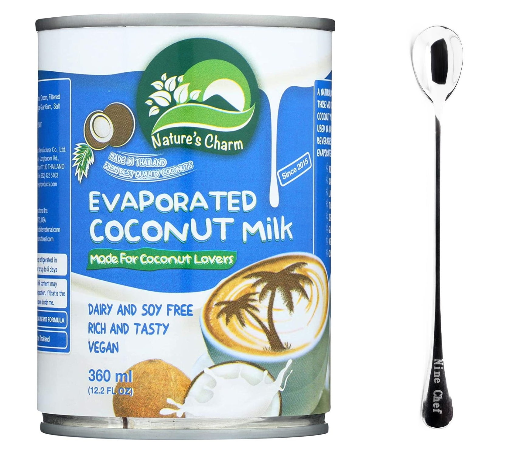 NineChef Set - Nature's Charm Evaporated Coconut Milk (Pack of 2) + one NineChef Long Handle Spoon