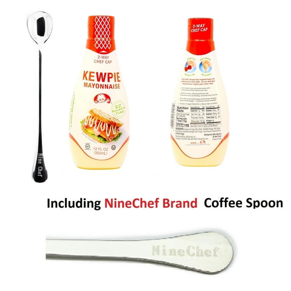 NineChef Spoon Plus Kewpie Mayonnaise - Japanese Mayo Sandwich Spread Squeeze Bottle - 12 Ounces (Pack 1)