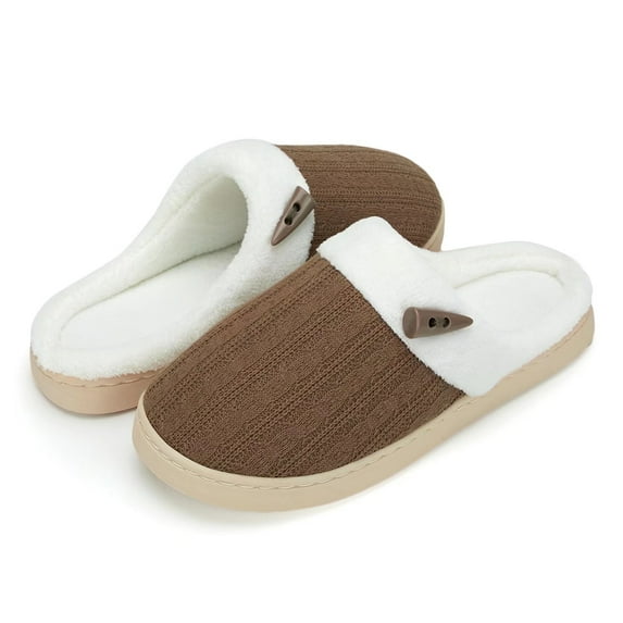 NineCiFun House Slippers for Women on Memory Foam Indoor Outdoor Fuzzy Slippers (Brown,Size 9-10)