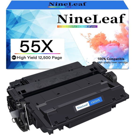 NineLeaf 1-Pack 55X CE255X Compatible Toner Cartridge Replacement for 55X Black Toner Cartridge to use for Laser Jet P3015 P3015dn P3015x Pro 500 MFP M521dn M521dw M521 M525 Series Printer Ink