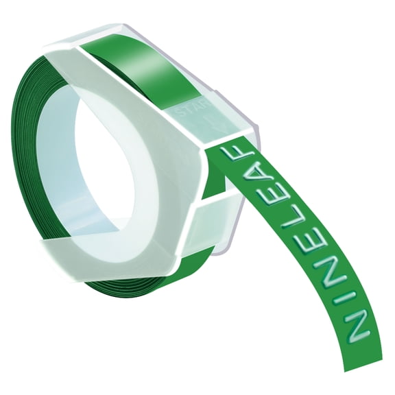 NineLeaf 1 Pack Compatible for Dymo 520103 3D Plastic Embossing Label 3/8'' x 9.8' White on Green Label Tape