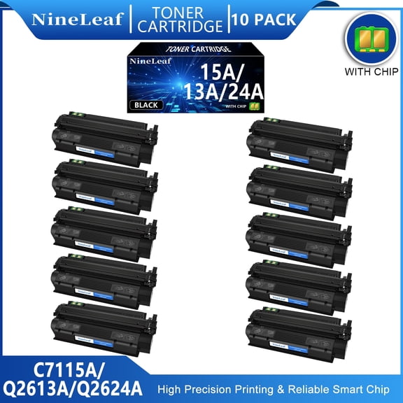 NineLeaf 10-Pack 24A Q2624A Compatible Toner Cartridge Replacement for 24A Black Toner Cartridge to use for Laserjet 1000 1200 1220 1330 3300 3310 3320 3330 3380 1300 1300n 1300xi 1300t Printer
