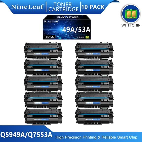NineLeaf 10-Pack 53A Q7553A Compatible Toner Cartridge Replacement for HP 53A Black Toner Cartridge to use for Laser jet 1320 1320n 1160 1320tn 1320nw P2015 P2015dn M2727nf MFP Printer