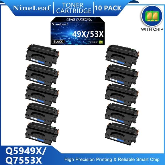 NineLeaf 10-Pack 53X Q7553X Compatible Toner Cartridge Replacement for HP 53X Black Toner Cartridge to use for Laser jet 1320 1320n 1160 1320tn 1320nw P2015 P2015dn M2727nf MFP Printer
