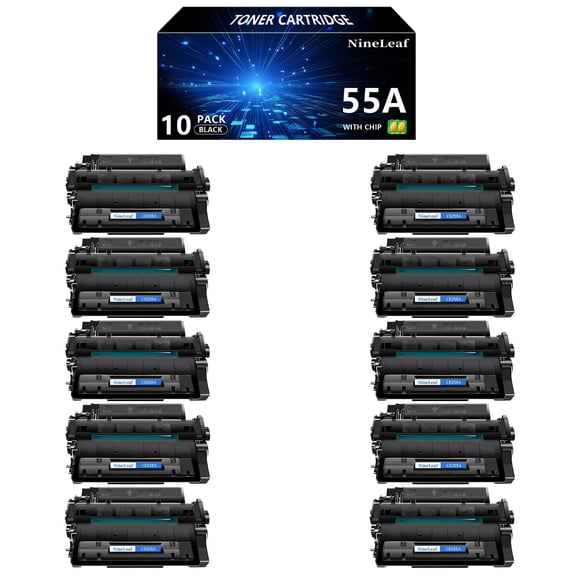 NineLeaf 10-Pack 55A CE255A Compatible Toner Cartridge Replacement for HP 55A Black Toner Cartridge to use for Laser Jet P3015 P3015dn P3015x Pro 500 MFP M521dn M521dw M521 M525 Series Printer Ink