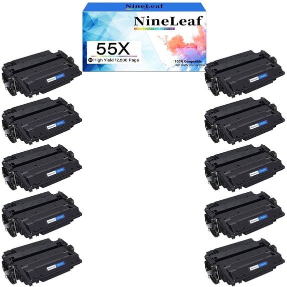 NineLeaf 10-Pack 55X CE255X Compatible Toner Cartridge Replacement for 55X Black Toner Cartridge to use for Laser Jet P3015 P3015dn P3015x Pro 500 MFP M521dn M521dw M521 M525 Series Printer Ink