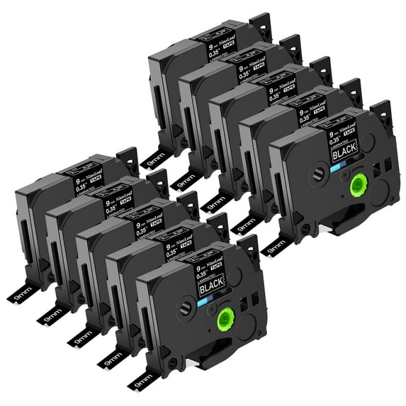 NineLeaf 10 Pack Compatible for Brother P-touch TZe-325 TZe325 TZ-325 TZ325 9mm 3/8'' White on Black Laminated TZe TZ Label Tape 0.35" x 26.2ft