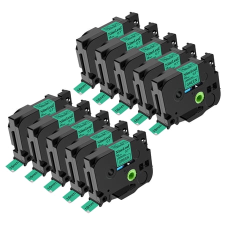 NineLeaf 10 Pack Compatible for Brother P-touch TZe-741 TZe741 TZ-741 TZ741 18mm Green Laminated Label Tape 0.7" x 26.2 ft (18mm x 8m)