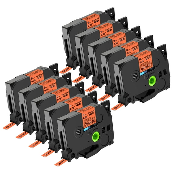 NineLeaf 10 Pack Compatible for Brother P-touch TZe-B21 TZ-B21 9mm 3/8'' Black on Fluo Orange Laminated TZe TZ Label Tape 0.35" x 16.4ft
