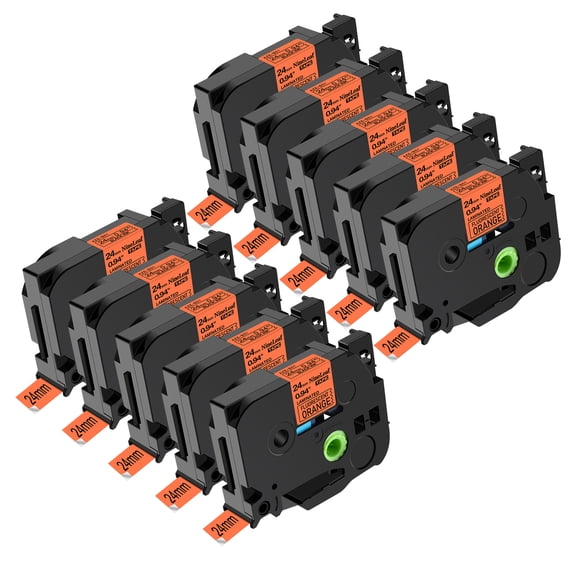 NineLeaf 10 Pack Compatible for Brother P-touch TZe-B51 TZ-B51 24mm 1'' Black on Fluo Orange Laminated TZe TZ Label Tape 0.94" x 16.4ft