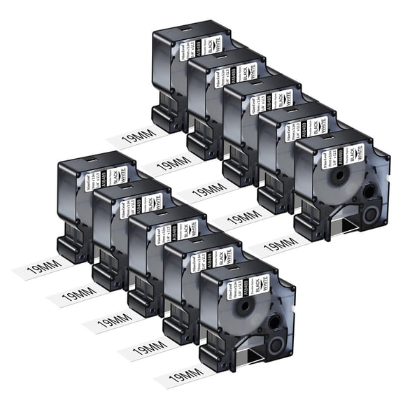 NineLeaf 10 Pack Compatible for DYMO 18489 3/4'' x 11 1/2 ft Black on White Flexible Nylon Industrial Label Tape