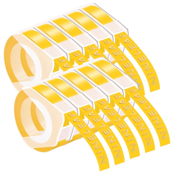 NineLeaf 10 Pack Compatible for Dymo 520108 3D Plastic Embossing Label 3/8'' x 9.8' White on Yellow Label Tape