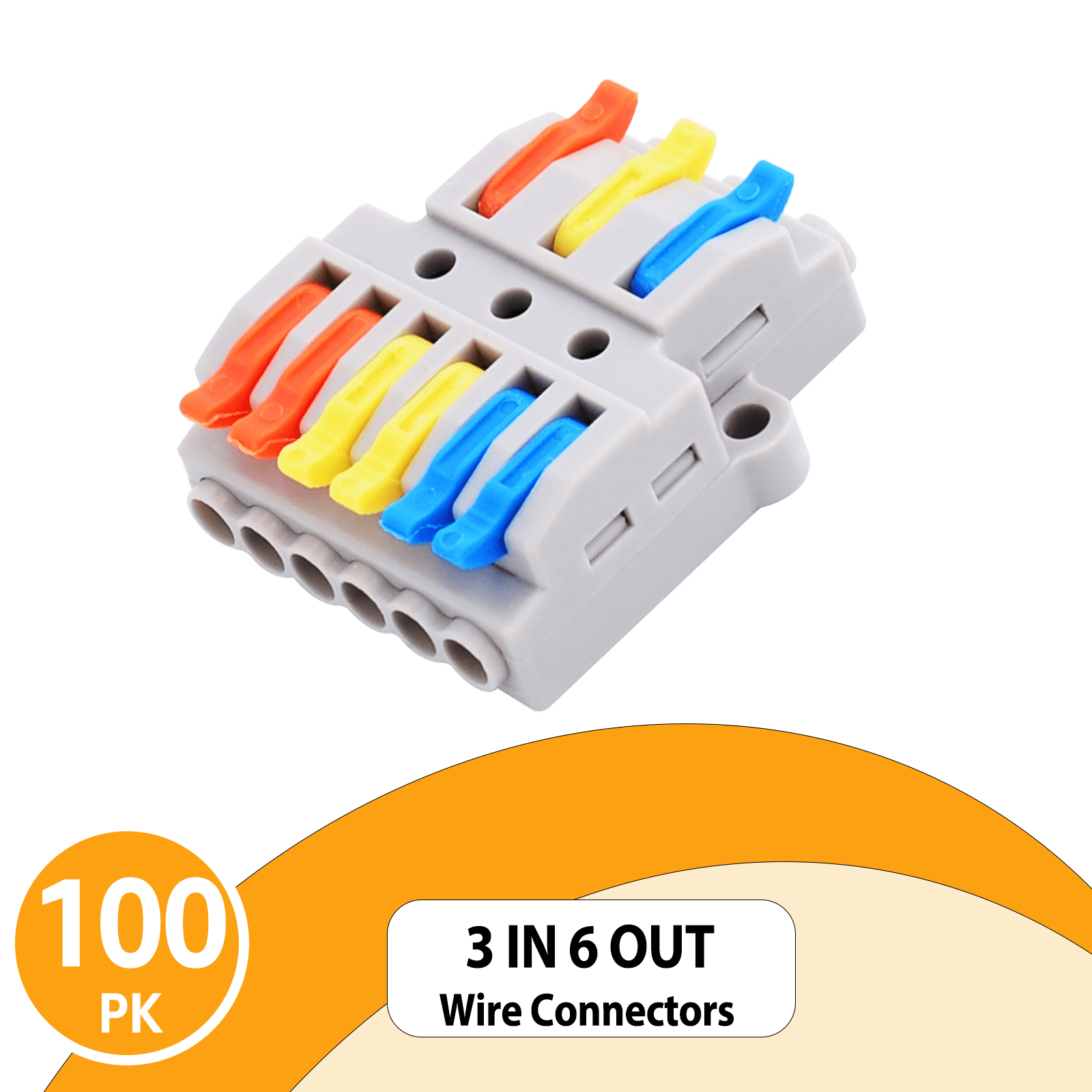 NineLeaf 100PK Push-in Compact Splicing Electrical Connectors, Quick Wiring Lever Wire Connectors, Conductor Terminal Block, 3 in 6 Out, 28-12 AWG