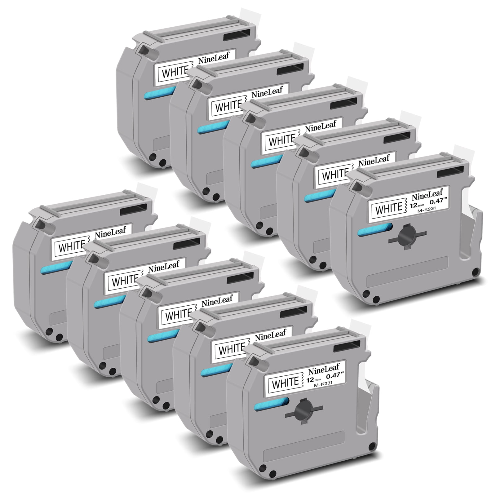 NineLeaf 10PK Compatible for Brother P-touch M-K231 M-K231s M231 1/2" 12mm Black on White Label Maker Tape Refills for PT-45m PT-65 PT-70bm