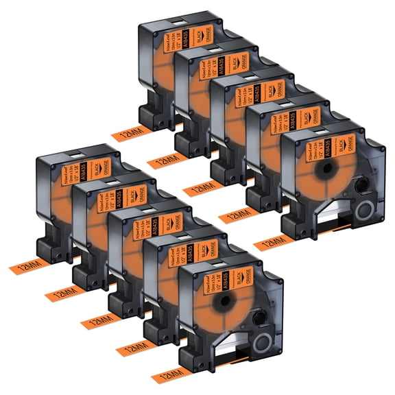 NineLeaf 10PK Compatible for DYMO 18435 1/2" x 18' (12mm x 5.5m) Black on Orange Industrial Vinyl Label Maker Tape for Rhino 4200 5200 Label Maker