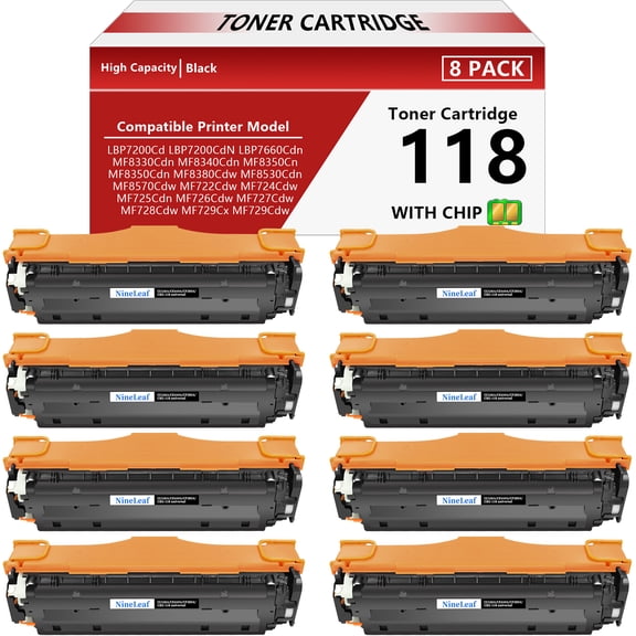 NineLeaf 118 CRG118 High Yield Replacement Compatible for Canon 118 CRG118 CRG118BK Black Toner Cartridge Work on MF8580Cdw MF8380Cdw MF8350Cdn MF726Cdw LBP622Cdw MF641Cw MF644 Printer(8 Pack