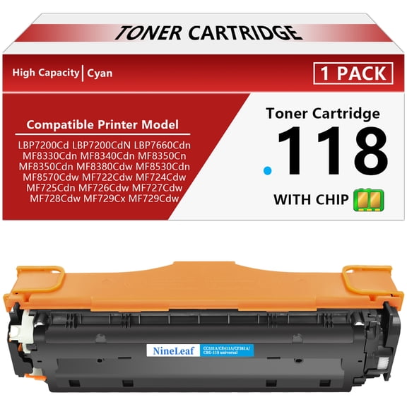 NineLeaf 118 CRG118 High Yield Replacement Compatible for Canon 118 CRG118 CRG118C Cyan Toner Cartridge Work on MF8580Cdw MF8380Cdw MF8350Cdn MF726Cdw LBP622Cdw MF641Cw MF644 Printer(1 Pack