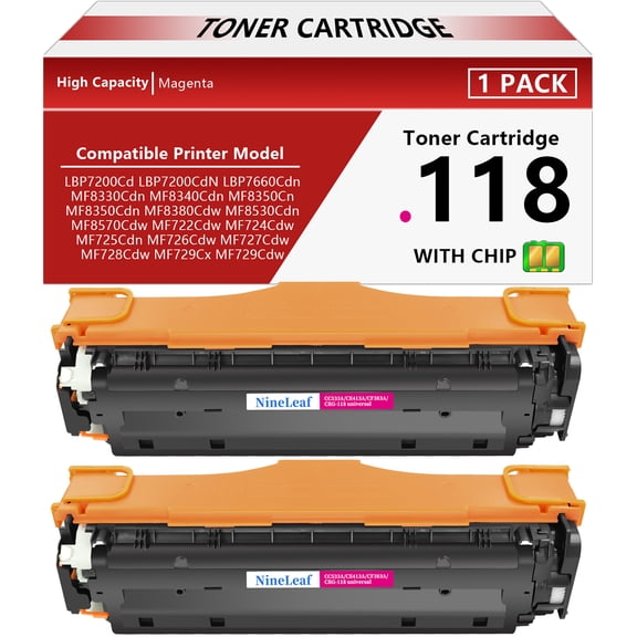 NineLeaf 118 CRG118 High Yield Replacement Compatible for Canon 118 CRG118 CRG118M Magenta Toner Cartridge Work on MF8580Cdw MF8380Cdw MF8350Cdn MF726Cdw LBP622Cdw MF641Cw MF644 Printer(2 Pack