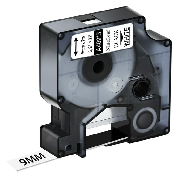 NineLeaf 1PK Compatible for DYMO D1 40913 3/8" x 23' (9mm x 7m) Black on White Label Maker Tape for Label Manager 100 120P 160 210D