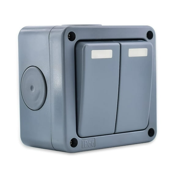 NineLeaf 1PK IP66 Waterproof Switch, SPDT Single Pole Double Throw Switch, 2 Way Dual Light Switch for Outdoor Garden, Weatherproof, 2Gang 10A Grey