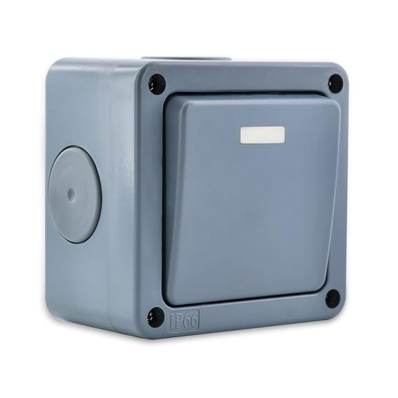 NineLeaf 1PK IP66 Waterproof Switch, SPDTSingle Pole Double Throw Switch, 2 Way Single Light Switch for Outdoor Garden, Weatherproof (1Gang 10A Grey)