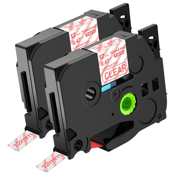 NineLeaf 2 Pack Compatible for Brother P-touch TZe-132 TZe132 TZ-132 TZ132 12mm 1/2'' Red on Clear Laminated TZe TZ Label Tape 0.47" x 26.2ft