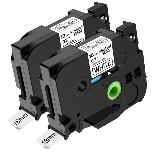 NineLeaf 2 Pack Compatible for Brother P-touch TZe-241 TZe241 TZ-241 TZ241 18mm White Laminated Label Tape 0.7" x 26.2 ft (18mm x 8m)