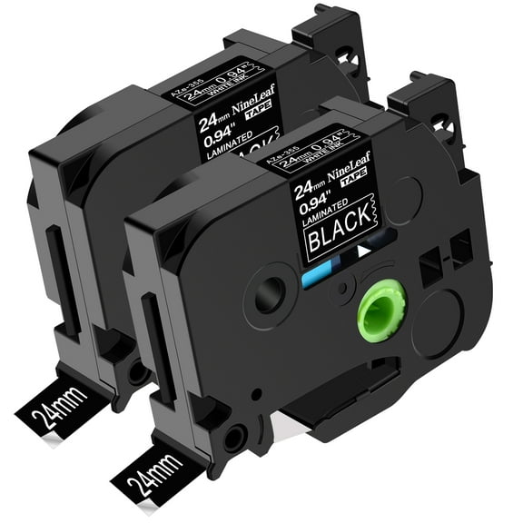 NineLeaf 2 Pack Compatible for Brother P-touch TZe-335 TZe335 TZ-335 TZ335 12mm 1/2'' White on Black Laminated TZe TZ Label Tape 0.47" x 26.2ft