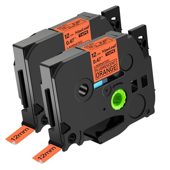 NineLeaf 2 Pack Compatible for Brother P-touch TZe-B31 TZ-B31 12mm 1/2'' Black on Fluo Orange Laminated TZe TZ Label Tape 0.47" x 16.4ft