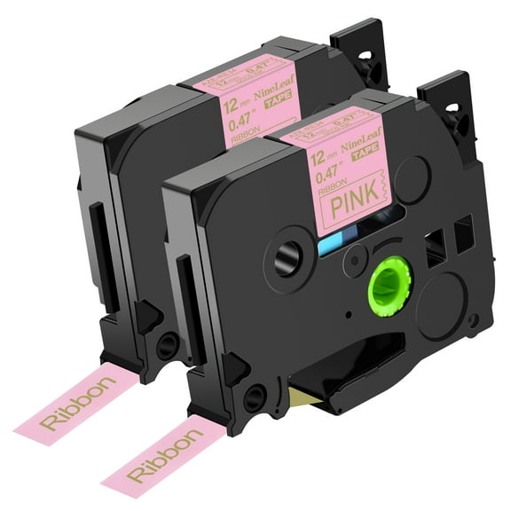 NineLeaf 2 Pack Compatible for Brother P-touch TZe-RE34 TZ-RE34 12mm 1/2'' Gold on Pink Satin Fabric Ribbon TZe TZ Label Tape 0.47" x 13ft