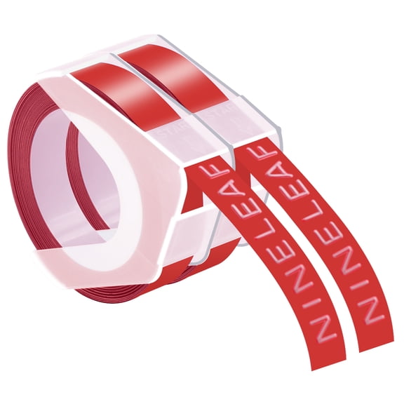 NineLeaf 2 Pack Compatible for Dymo 520102 3D Plastic Embossing Label 3/8'' x 9.8' White on Red Label Tape
