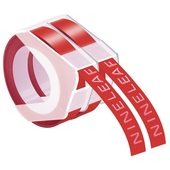 NineLeaf 2 Pack Compatible for Dymo 520102 3D Plastic Embossing Label 3/8'' x 9.8' White on Red Label Tape