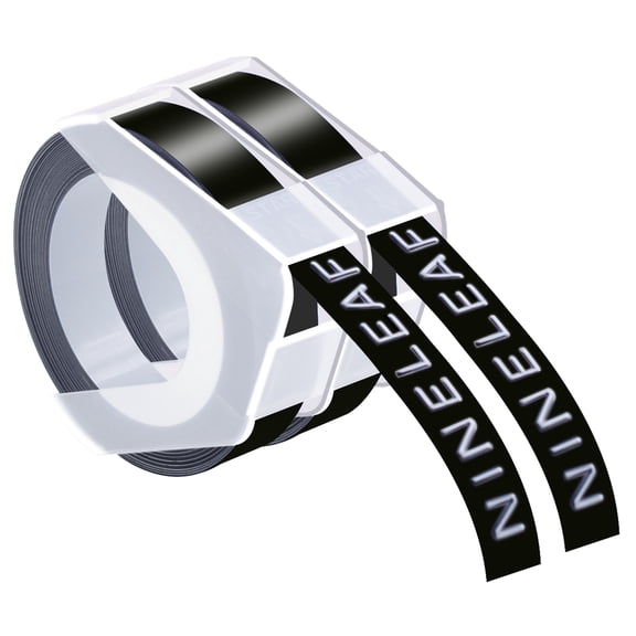 NineLeaf 2 Pack Compatible for Dymo 520109 3D Plastic Embossing Label 3/8'' x 9.8' White on Black Label Tape