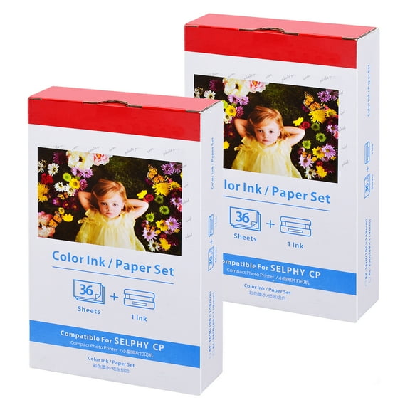 NineLeaf 2 Set Compatible for Canon Selphy CP1200 CP1300 KP-36IN 1 Color Ink Cartridge and 36 Sheets 4x6 Photo Paper