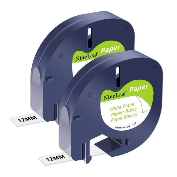 NineLeaf 2PK Compatible for DYMO LetraTag Refills 91330 12mm 1/2'' Black on White Paper Label Maker Tape