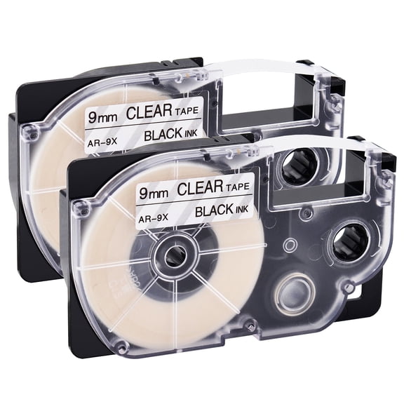 NineLeaf 2PK Compatible for XR-9X XR9X 9mm 3/8'' Black on Clear Label Tape for KL-750 KL-60 KL-100 KL-120 KL-430 KL-780 KL-7200 Label Printer
