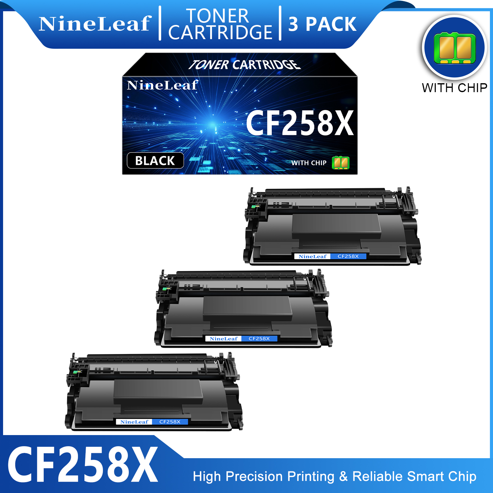 NineLeaf 3-Pack 58X CF258X Compatible Toner Cartridge Replacement for ...