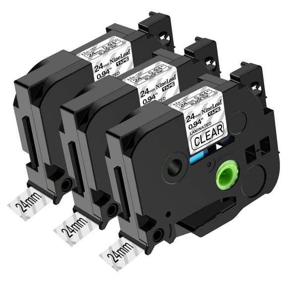 NineLeaf 3 Pack Compatible for Brother P-touch TZe-151 TZe151 TZ-151 TZ151 24mm 1 Inch Black on Clear Laminated Label Tape 0.94" x 26.2 ft