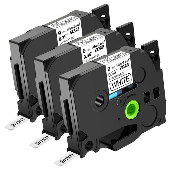 NineLeaf 3 Pack Compatible for Brother P-touch TZe-221 TZe221 TZ-221 TZ221 9mm 3/8 White Laminated Label Tape 0.35" x 26.2 ft (9mm x 8m)